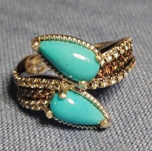 RARE-*SLEEPING BEAUTY TURQUOISE, BRN & WH.  ZIRCON, SHOULDERS, STERLING. SIZE 5.